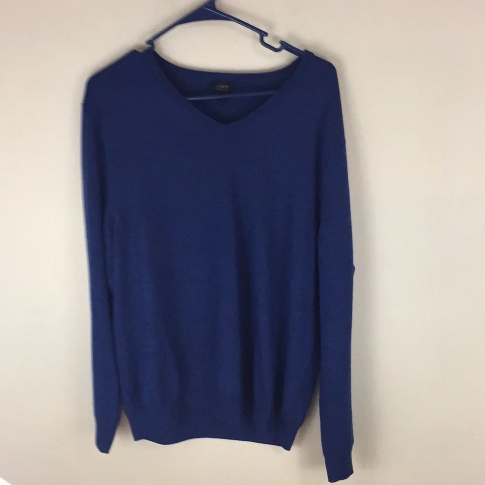 J Crew Blue Merino Wool V-Neck Lightweight Sweater Size Large